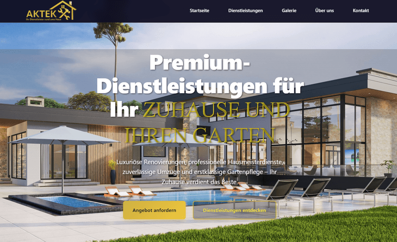 Screenshot des Projekts AKTEK Dienstleistungen mit moderner Service-Präsentation.